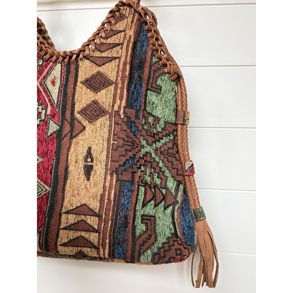 Southwestern Tapestry Hobo Bag Woven Fringe Boho Aztec Slouchy Handbag Purse - Picture 4 of 16